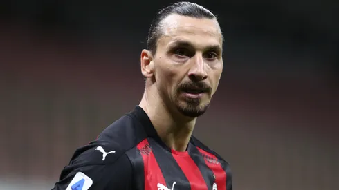 Zlatan Ibrahimovic of AC Milan looks on during the Serie A match between AC Milan and Benevento Calcio.
