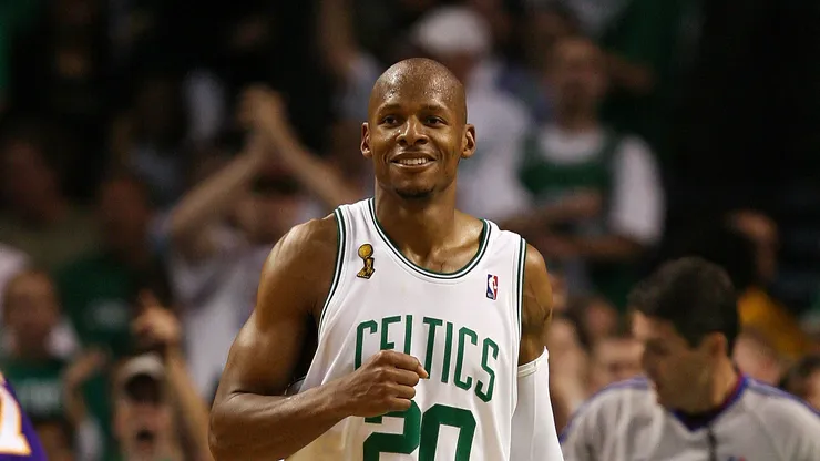 Ray Allen #20 of the Boston Celtics reacts in the third quarter of Game One of the 2008 NBA Finals against the Los Angeles Lakers