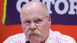 Andy Reid addresses reporters during Super Bowl LIX.