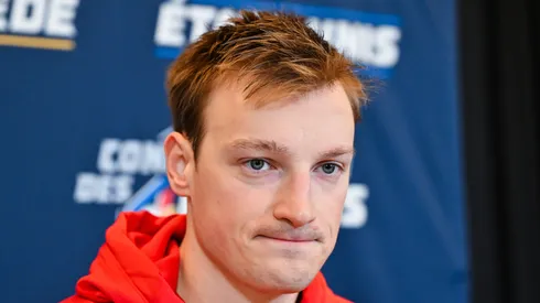 Cale Makar #8 of Canada takes questions during media day ahead of the 2025 NHL 4 Nations Face-Off at the Bell Centre on February 11, 2025 in Montreal, Quebec, Canada.