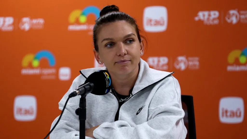 Simona Halep during a press conference in Miami in 2024 (Megan Briggs/Getty Images)