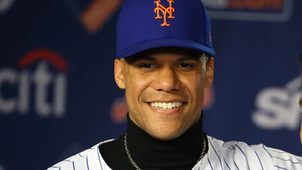 Juan Soto of the New York Mets looks on during his introductory press conference at Citi Field on December 12, 2024. (Source: Al Bello/Getty Images)