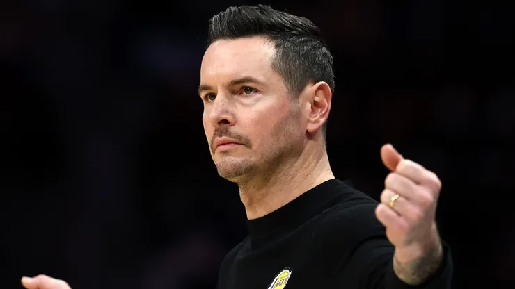 Head coach JJ Redick of the Los Angeles Lakers reacts during the first half of the game against the Charlotte Hornets at Spectrum Center on January 27, 2025 in Charlotte, North Carolina.