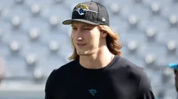 Trevor Lawrence #16 of the Jacksonville Jaguars looks on prior to a game against the Carolina Panthers at EverBank Stadium on December 31, 2023 in Jacksonville, Florida.