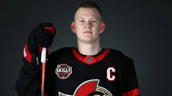 Brady Tkachuk #7 of the Ottawa Senators poses for a portrait before the 2022 NHL All-Star game at T-Mobile Arena on February 04, 2022.