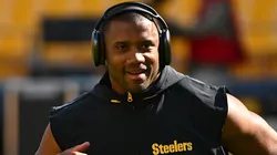 Russell Wilson #3 of the Pittsburgh Steelers warms up before the preseason game against the Houston Texans at Acrisure Stadium on August 9, 2024 in Pittsburgh, Pennsylvania.