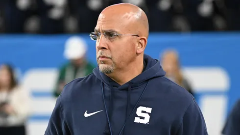 Head coach James Franklin of the Penn State Nittany Lions looks on prior to the 2024 Vrbo Fiesta Bowl against the Boise State Broncos at State Farm Stadium on December 31, 2024 in Glendale, Arizona.