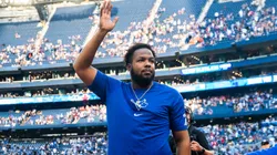 Vladimir Guerrero Jr. #27 of the Toronto Blue Jays waves after a loss to the Miami Marlins in their final MLB game of the season at the Rogers Centre on September 29, 2024 in Toronto, Ontario, Canada.