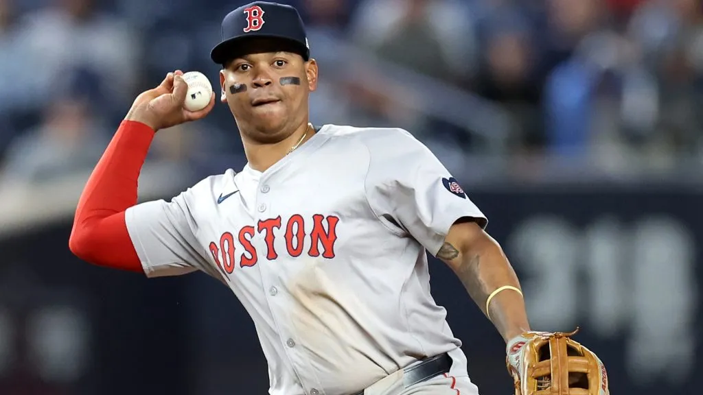 Rafael Devers #11 of the Boston Red Sox in action against the New York Yankees at Yankee Stadium on September 12, 2024 in the Bronx borough of New York City. (Photo by Luke Hales/Getty Images)