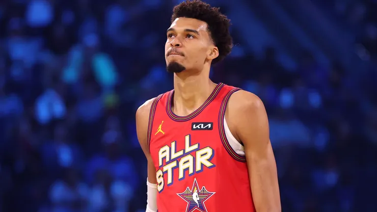 Victor Wembanyama #1 of the San Antonio Spurs and Chuck's Global Stars looks on against Kenny's Young Stars during the 74th NBA All-Star Game at Chase Center on February 16, 2025 in San Francisco, California.