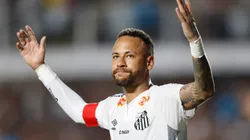 Neymar of Santos celebrates after scoring the team´s first goal during a match between Santos and Agua Santa as part of Campeonato Paulista 2025 at Urbano Caldeira Stadium (Vila Belmiro) on February 16, 2025 in Santos, Brazil.