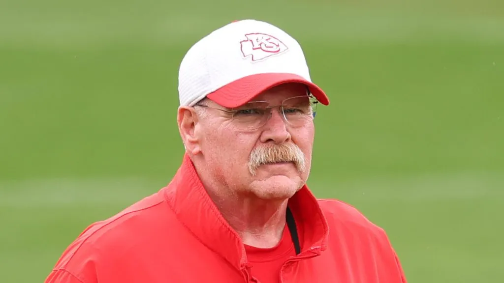 Head coach Andy Reid of the Kansas City Chiefs looks on during a practice ahead of Super Bowl LIX at Tulane University’s Yulman Stadium on on February 06, 2025 in New Orleans, Louisiana.