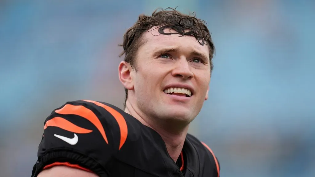 Ryan Rehkow #8 of the Cincinnati Bengals looks on before the game against the Carolina Panthers at Bank of America Stadium on September 29, 2024 in Charlotte, North Carolina.