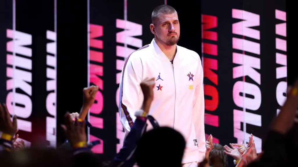 Nikola Jokic #15 of the Denver Nuggets and Chuck’s Global Stars walks out during team introductions during the 74th NBA All-Star Game at Chase Center. (Ezra Shaw/Getty Images)