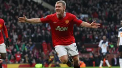 Paul Scholes of Manchester United celebrates after scoring the opening goal during the Barclays Premier League match between Manchester United and Bolton Wanderers.