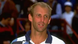 Thomas Muster of Austria holds the trophy after victory in the Italian Open in Rome in 1996