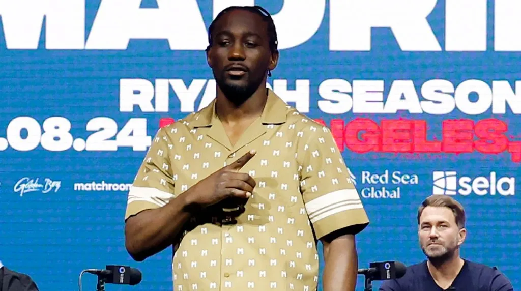 Terence Crawford poses during a press conference to announce his super welterweight fight against Israil Madrimov as part of the Riyadh Season Card at Gotham Hall on April 24, 2024 in New York City. (Photo by Sarah Stier/Getty Images)