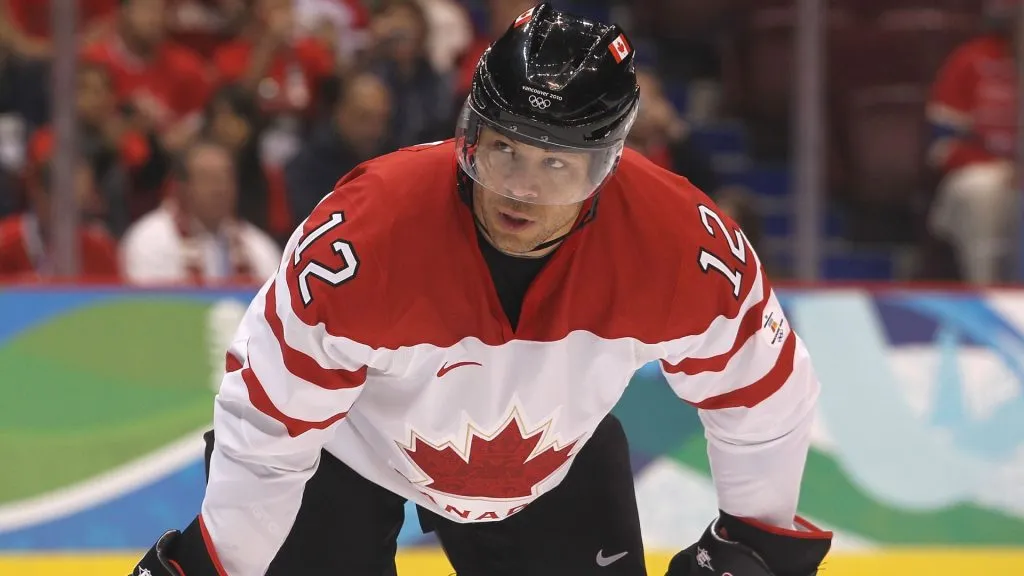 Jarome Iginla #12 of Canada is seen during the ice hockey men’s semifinal game between the Canada and Slovakia on day 15 of the Vancouver 2010 Winter Olympics. (Source: Bruce Bennett/Getty Images)