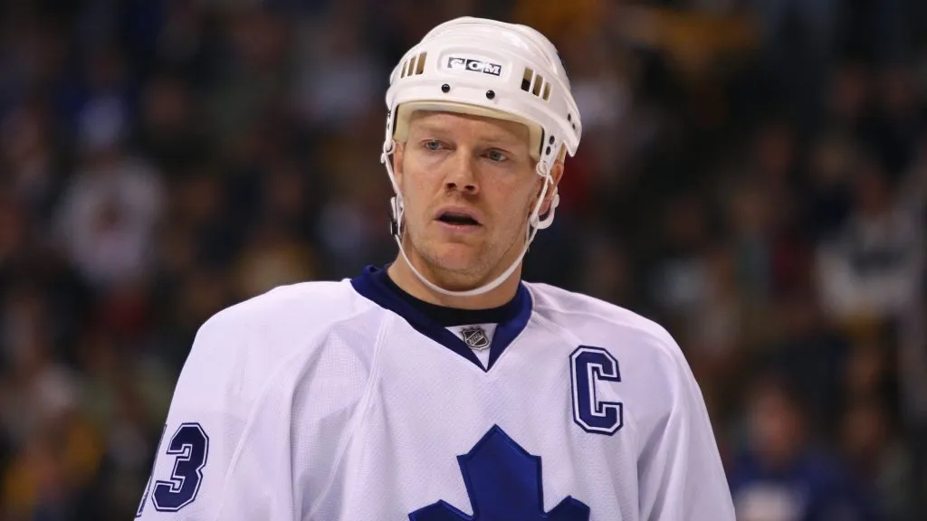 Mats Sundin #13 of the Toronto Maple Leafs looks on during a break in NHL game action against the Boston Bruins on November 15, 2007. (Source: Elsa/Getty Images)