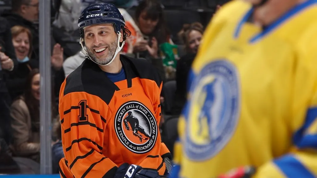 Roberto Luongo celebrates his goal during the HHoF Legends Classic game at the Scotiabank Arena on November 13, 2022. (Source: Bruce Bennett/Getty Images)