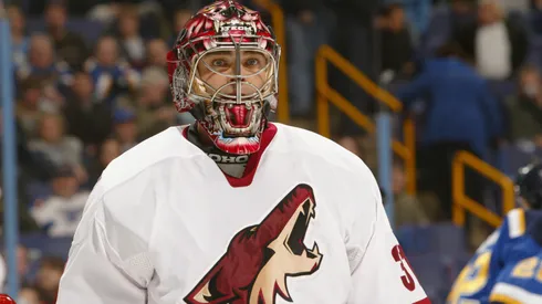 Goaltender Curtis Joseph #31 of the Phoenix Coyotes looks on during the game against the St. Louis Blues on January 26, 2006.