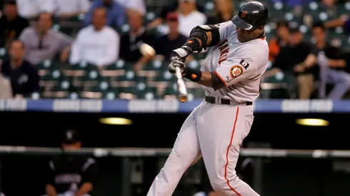 Barry Bonds launches his 762nd career home run off of Ubaldo Jimenez of the Colorado Rockies in the first inning to give the Giants a 2-0 lead over the Rockies at Coors Field in 2007.