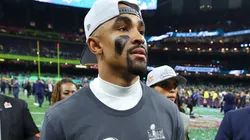 Jalen Hurts #1 of the Philadelphia Eagles celebrates after beating the Kansas City Chiefs 40-22 to win Super Bowl LIX at Caesars Superdome on February 09, 2025 in New Orleans, Louisiana.