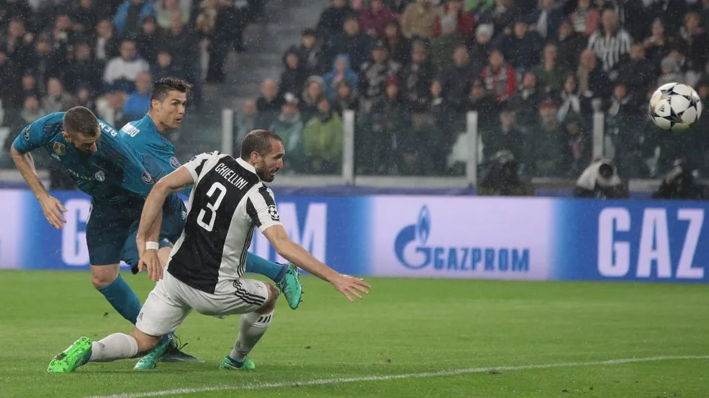 Cristiano Ronaldo of Real Madrid scores the opening goal during the UEFA Champions League Quarter Final Leg One match between Juventus and Real Madrid at Allianz Stadium. (Emilio Andreoli/Getty Images)