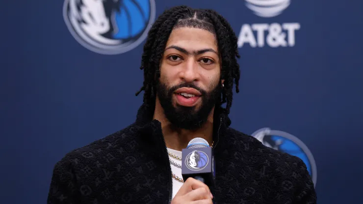 Anthony Davis speaks with the media during a press conference at the Dallas Mavericks Practice Facility.