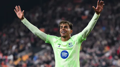 Lamine Yamal of FC Barcelona celebrates scoring his team's fifth goal during the Copa del Rey