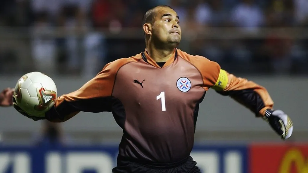 Jose Luis Chilavert of Paraguay in action during the FIFA World Cup Finals 2002 Group B match against Slovenia.