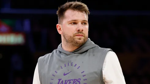Luka Doncic #77 of the Los Angeles Lakers warms up prior to a game against the Utah Jazz at Crypto.com Arena on February 10, 2025 in Los Angeles, California.