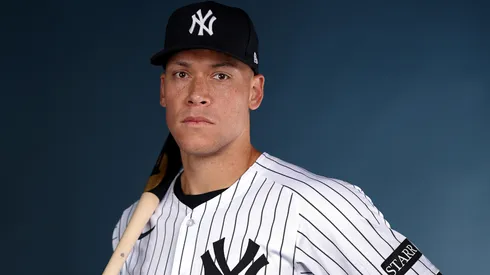 Aaron Judge #99 of the New York Yankees poses for a portrait during the New York Yankees Photo Day at George M. Steinbrenner Field on February 18, 2025 in Tampa, Florida.