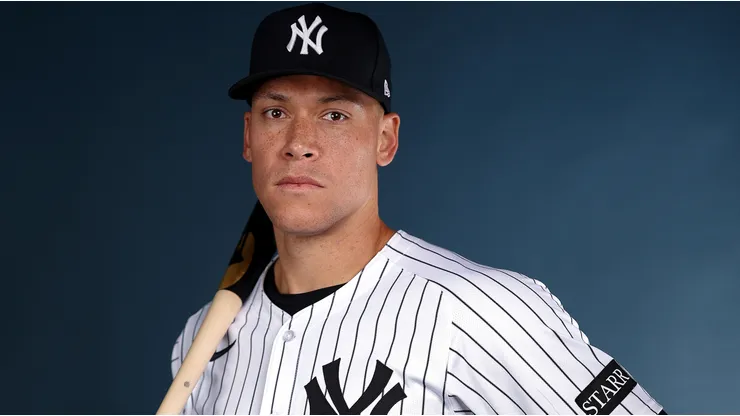 Aaron Judge #99 of the New York Yankees poses for a portrait during the New York Yankees Photo Day at George M. Steinbrenner Field on February 18, 2025 in Tampa, Florida.