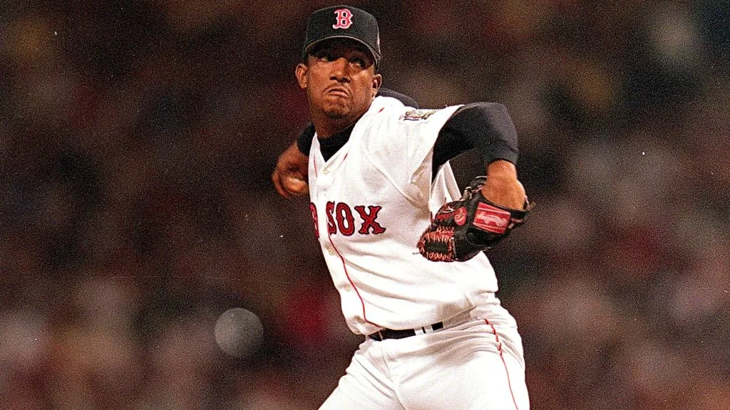 Pedro Martinez #45 of the American League Team winds back to throw during the 1999 MLB All-Star Game. (Source: Ezra O. Shaw /Allsport)