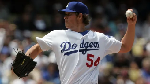 Clayton Kershaw #54 of the Los Angeles Dodgers throws a pitch against the St. Louis Cardinals at Dodger Stadium on May 25, 2008.
