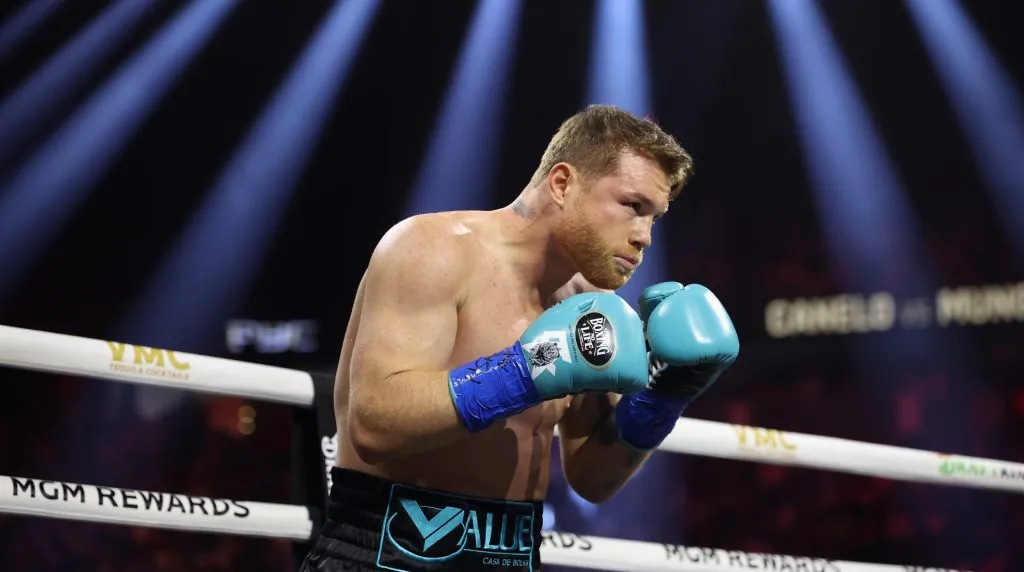 Canelo Alvarez fights Jaime Munguia during their undisputed super middleweight championship fight at T-Mobile Arena on May 04, 2024 in Las Vegas, Nevada. Alvarez retained his titles in a unanimous decision. (Photo by Christian Petersen/Getty Images)