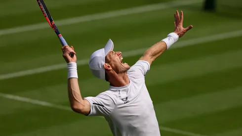 Andy Murray of Great Britain serves during a practice session ahead of The Championships – Wimbledon 2023 at All England Lawn Tennis and Croquet Club on June 29, 2023.