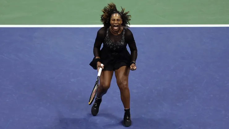 Serena Williams celebrates in her match against Ajla Tomlijanovic of Australia during their Women's Singles Third Round match on Day Five of the 2022 US Open.