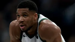 Giannis Antetokounmpo #34 of the Milwaukee Bucks waits during a 127-117 loss to the LA Clippers at Intuit Dome.