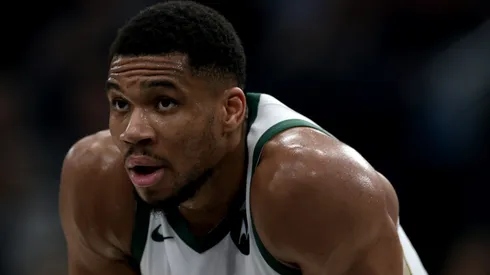 Giannis Antetokounmpo #34 of the Milwaukee Bucks waits during a 127-117 loss to the LA Clippers at Intuit Dome.