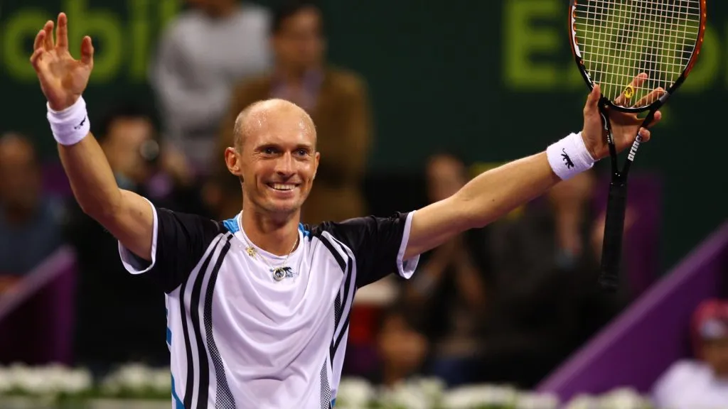 Davydenko  celebrates victory over Rafael Nadal in 2010 ( Ian Walton/Getty Images)