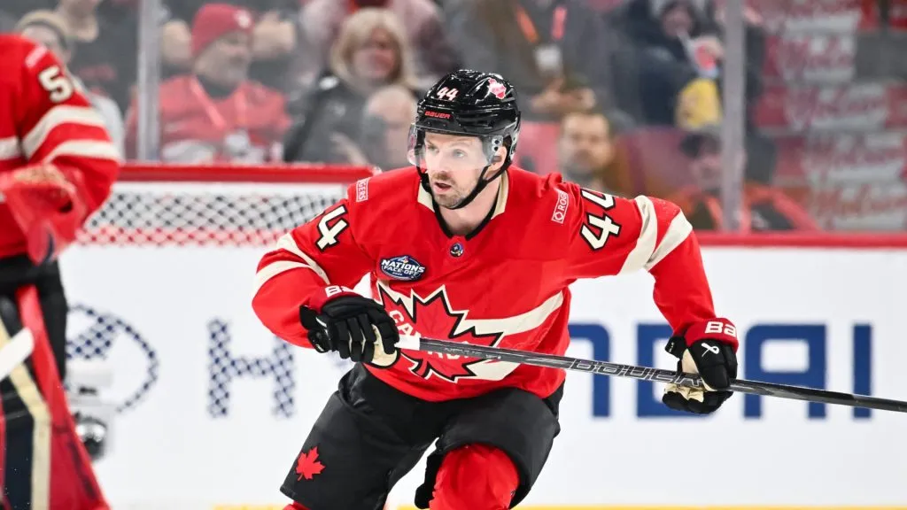Josh Morrissey #44 of Team Canada skates during the first period against Team Sweden in the 2025 NHL 4 Nations Face-Off at the Bell Centre on February 12, 2025 in Montreal, Quebec, Canada. Team Canada defeated Team Sweden 4-3 in overtime.