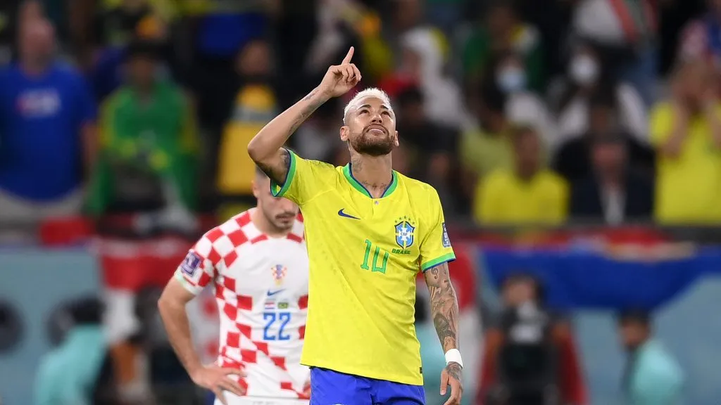Neymar of Brazil celebrates after scoring the team's first goal during the FIFA World Cup Qatar 2022