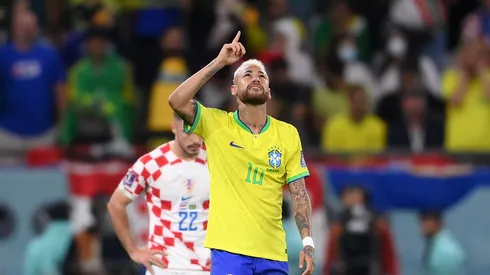 Neymar of Brazil celebrates after scoring the team's first goal during the FIFA World Cup Qatar 2022