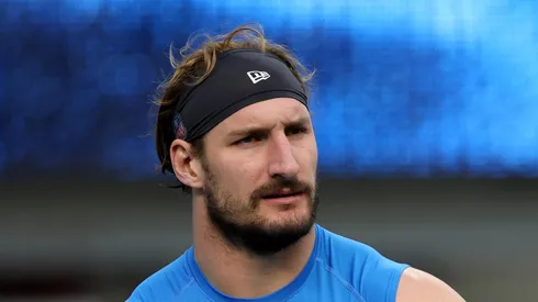 Joey Bosa #97 of the Los Angeles Chargers during warm up before the game against the Tampa Bay Buccaneers at SoFi Stadium on December 15, 2024 in Inglewood, California.