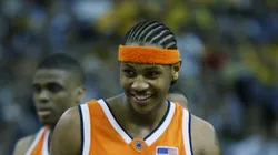 Carmelo Anthony #15 of the Syracuse University Orangeman smiles during the semifinal round of the NCAA