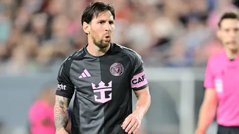 Lionel Messi #10 of Inter Miami reacts in the first half against the Orlando City during a preseason game at Raymond James Stadium on February 14, 2025 in Tampa, Florida.