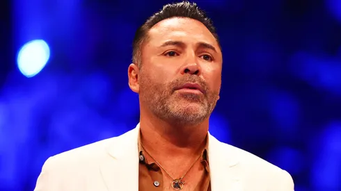 Oscar De La Hoya, Boxing promoter looks on prior to the WBA Super World Light Heavyweight Title fight between Dmitrii Bivol and Gilberto Ramirez at Etihad Arena on November 05, 2022 in Abu Dhabi, United Arab Emirates.