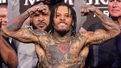Gervonta Davis poses on the scale during an official weigh-in on June 14, 2024 in Las Vegas, Nevada.